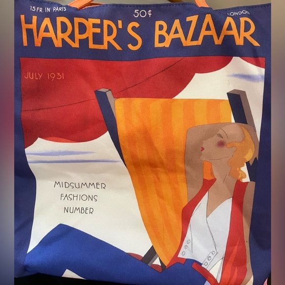 Bold Blue & Orange Harper’s Bazar Retro Magazine Cover Tote Bag by Estée Lauder - Picture 11 of 11